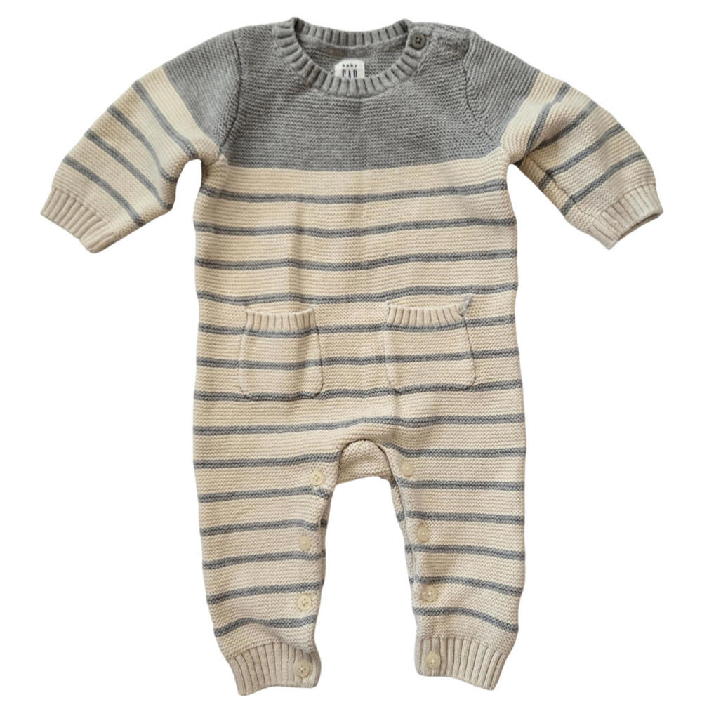 Baby Gap Knit Sweater Romper Long Sleeved 3 - 6 Months Cream / Gray